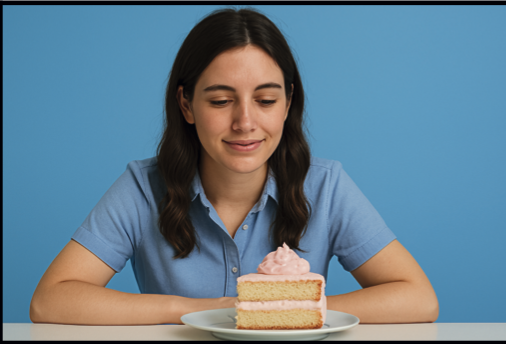 La ragazza guarda la torta