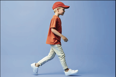 Il bambino con il cappello cammina