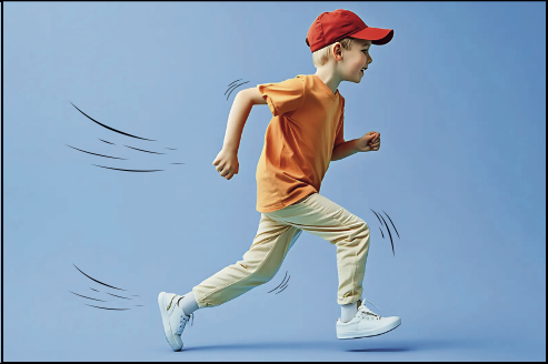 Il bambino con il cappello corre