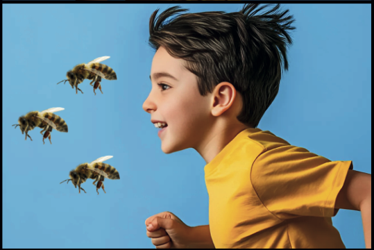 Il bambino insegue le api