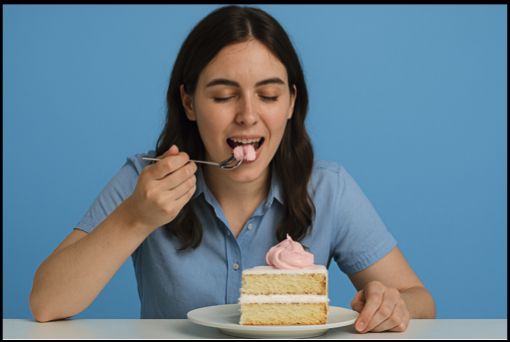 La ragazza mangia la torta